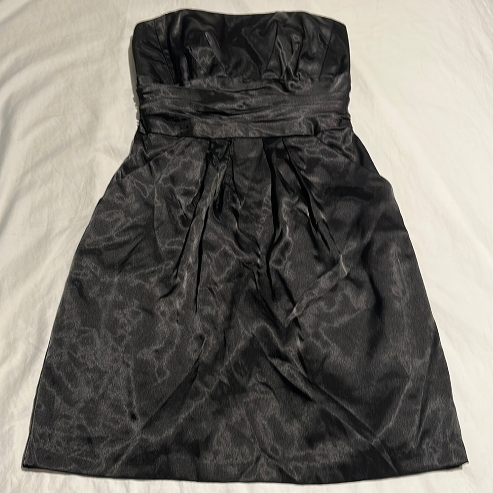 Black strapless David’s bridal dress